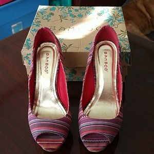 Bamboo Part Wedge Part High Heel Shoes